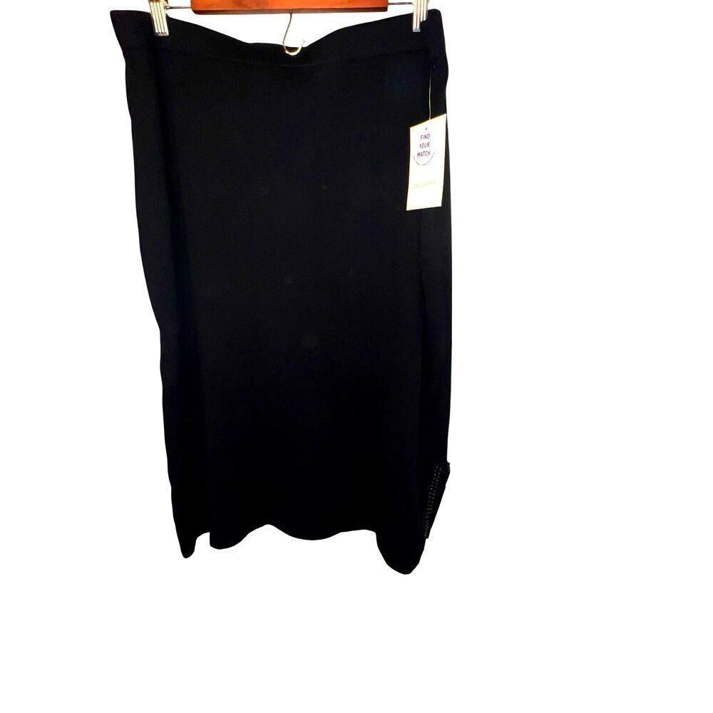 Calligraphy XL, Goth micro ribbed‎ a-line beaded side slit knit midi skirt new
￼